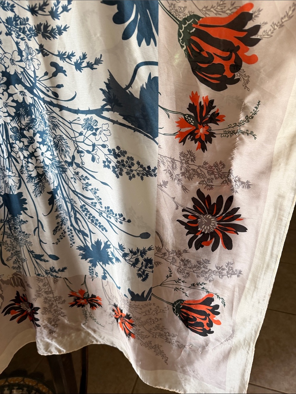 Sheer Kimono Cover-Up in Cream, Navy & Orange exquisite washable lightweight - Picture 14 of 17
